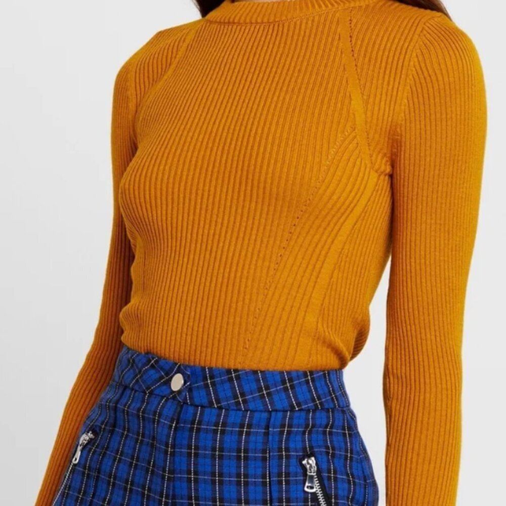 Topshop Knit Ribbed Crew Neck Sweater Mustard Yellow Women's Size 4-6